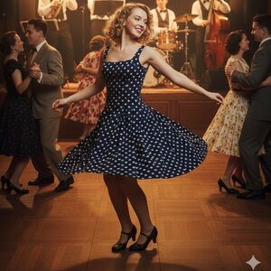 Ralph Lauren Navy and White Polka Dot Party Dress XS